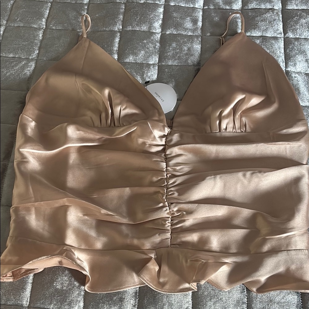 Satin Ruched Tan Cami Top